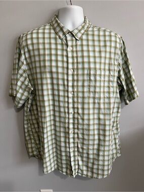 George Men's Size XL (46-48) Green Plaid Poplin Classic Fit Short Sleeve Shirt